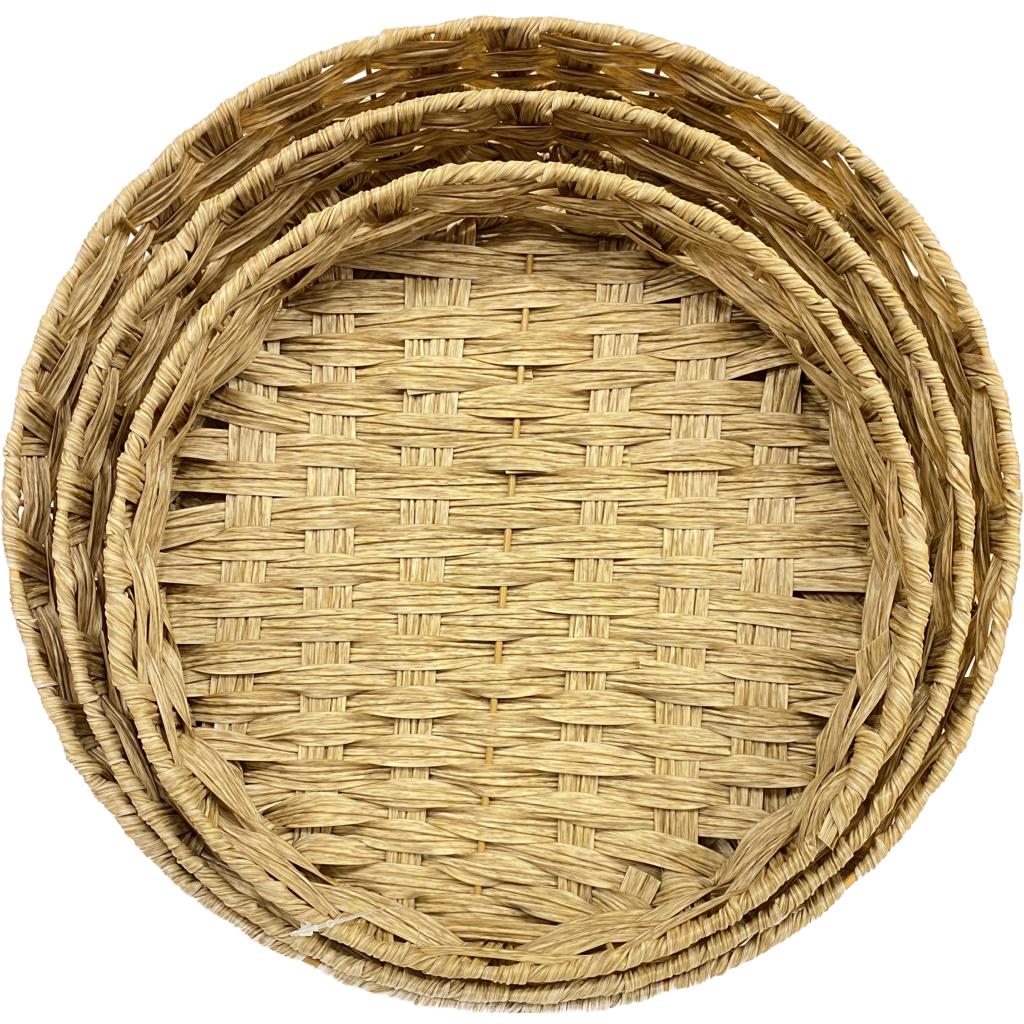 Strong Wicker Circular Tray Set
