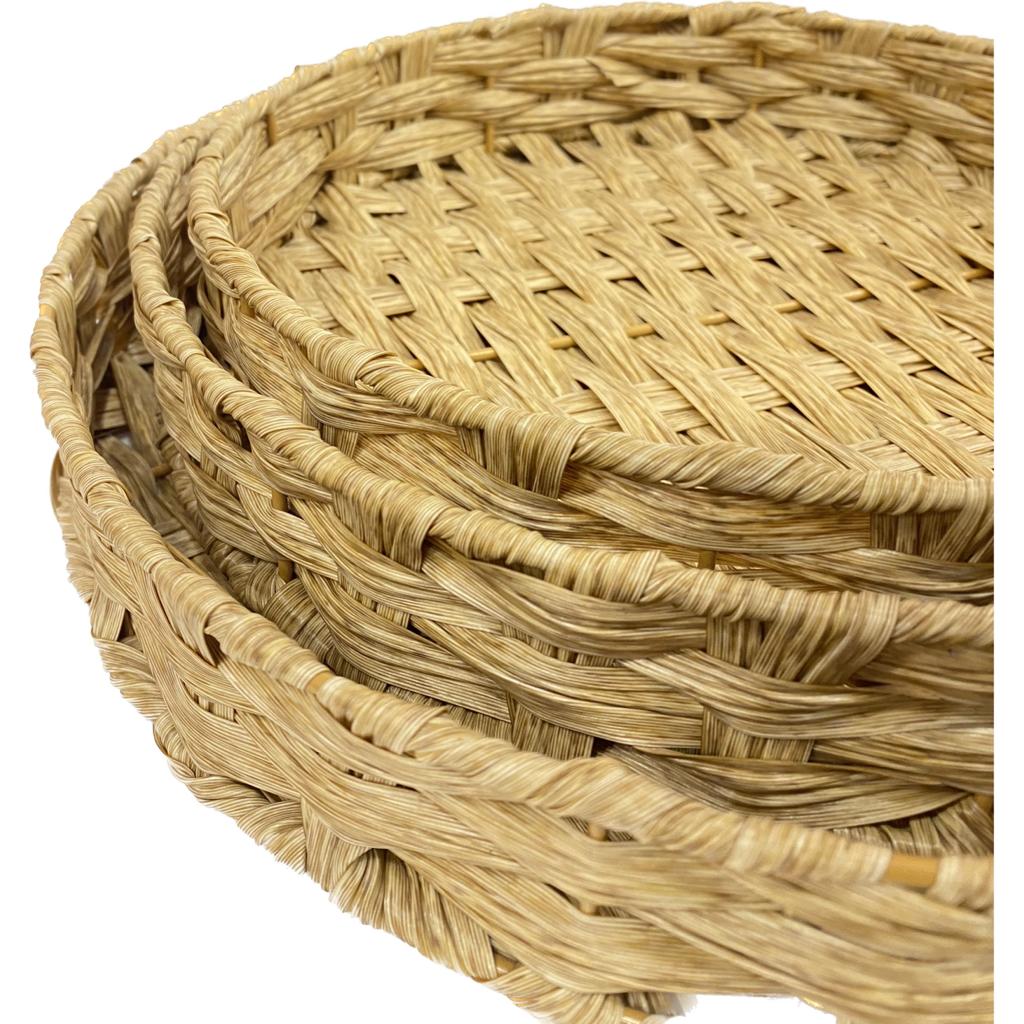 Strong Wicker Circular Tray Set
