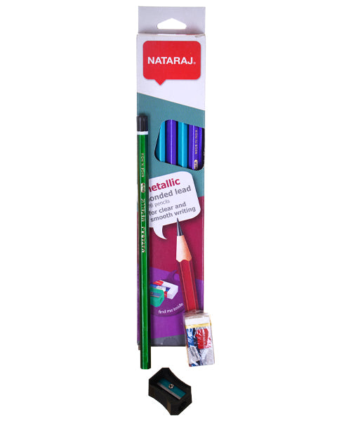Natraj Neon / Metallic Pencils + Sharpener + Eraser