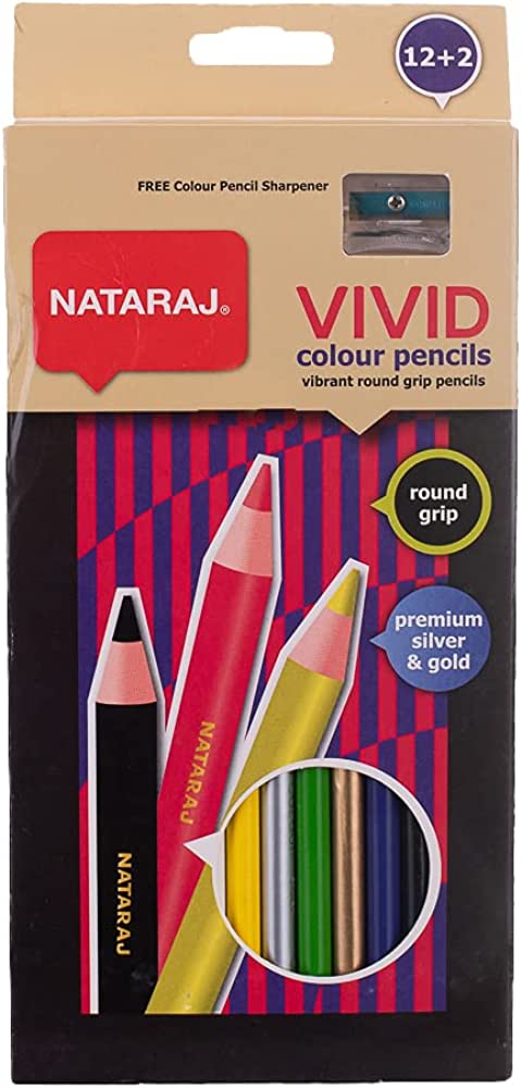 Natraj Color pencils +Silver &Gold 12 pcs + 2