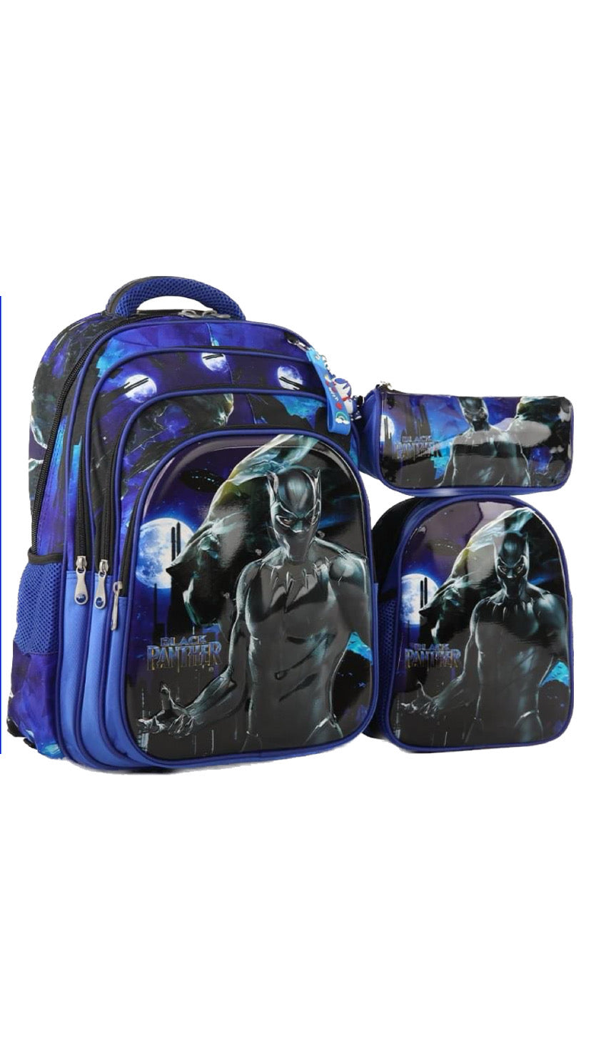 Three M School Bag Set + Lunch bag + Pencil Case Size 18 - Black Panther