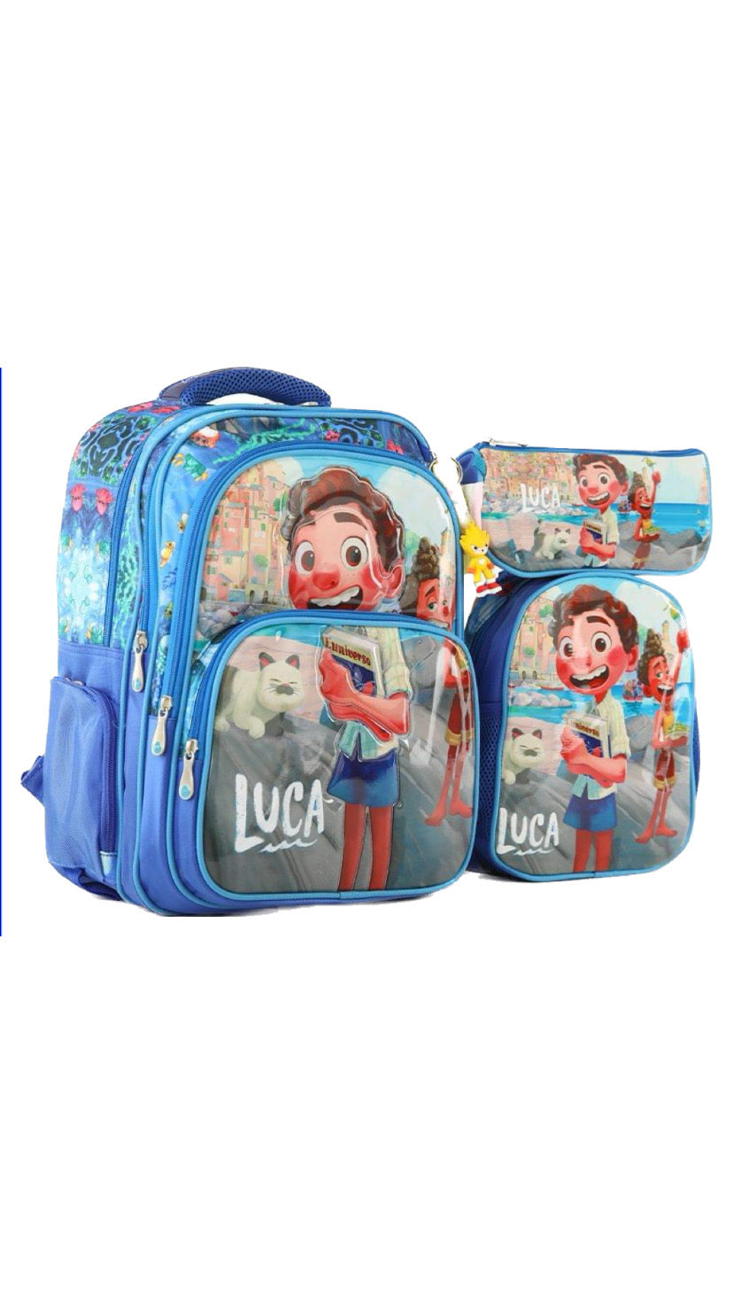 Three M School Bag Set + Lunch Bag + Pencil Case Size 16-Luca