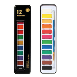 Keep Smiling Water colors in a Metal box + Brush 12 , 24 pcs