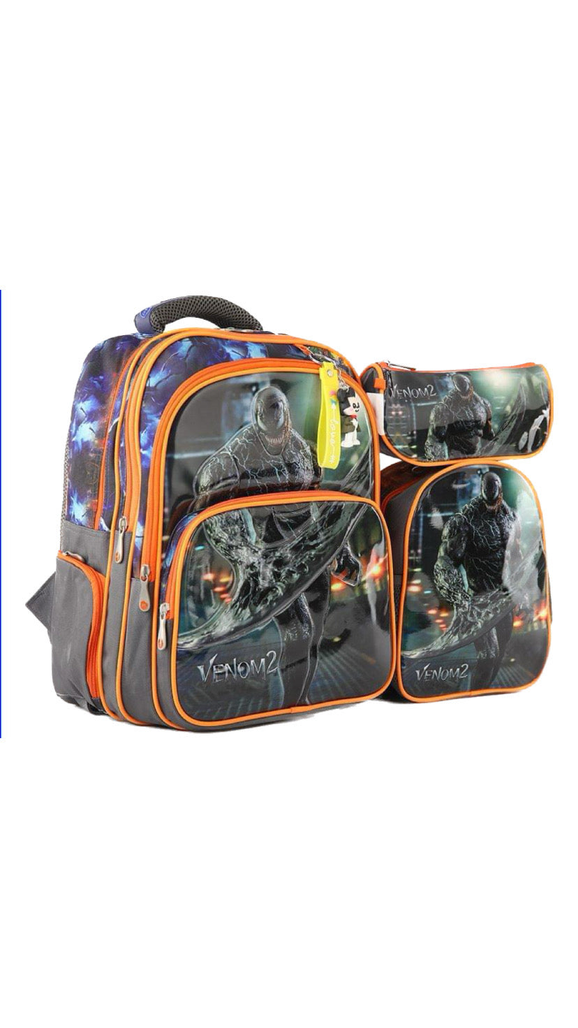 Three M School Bag Set + Lunch Bag + Pencil Case Size 16- Venom