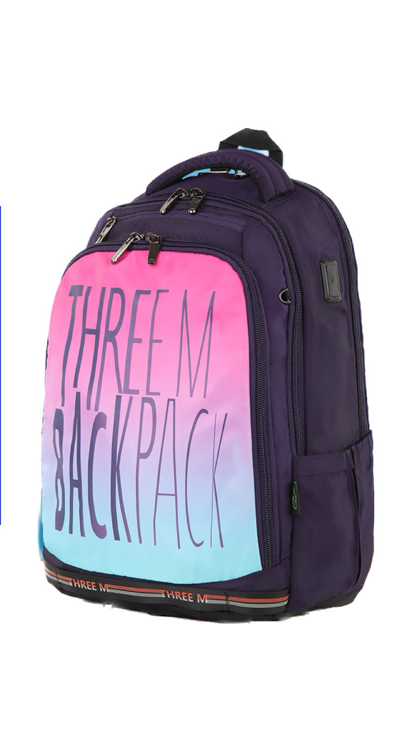 Three M Smart School Bag + Pencil Case Size 20 - Dark Purple
