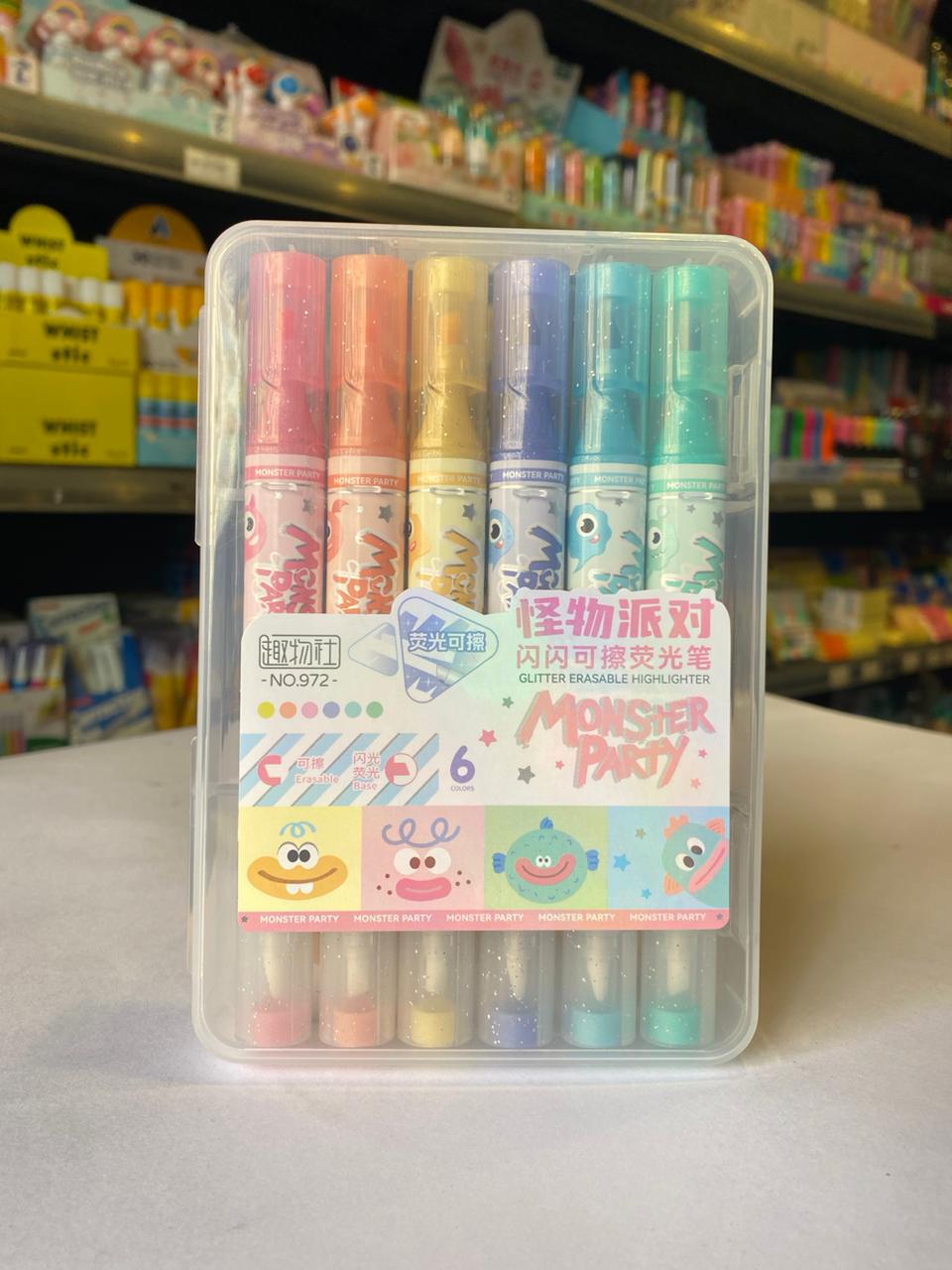 Erasable Glitter Highlighter Set 6 pens