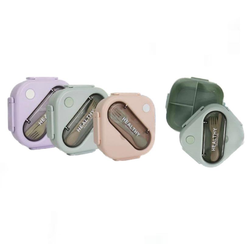 Healthy Preservative Squared Lunch box with fork and spoon