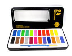 Keep Smiling Water colors in a Metal box + Brush 12 , 24 pcs